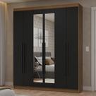 Guarda-Roupa Casal 6 Portas Batentes com Espelho Rustic/Preto/Preto Netuno Madesa