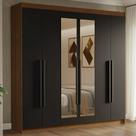 Guarda-Roupa Casal 6 Portas Batentes com Espelho Rustic/Preto/Preto Venus Madesa