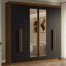 Guarda-Roupa Casal 6 Portas Batentes com Espelho Rustic/Preto/Rustic Venus Madesa