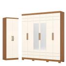 Guarda Roupa Casal 6 Portas Com 2 Espelhos 2 Gavetas Flora D215 com Armário Multiuso Margarida Cinamomo Off White - Henn