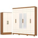 Guarda Roupa Casal 6 Portas Com 2 Espelhos 2 Gavetas Flora D215 com Armário Multiuso Prime Cinamomo Off White - Henn