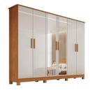 Guarda-Roupa Casal 6 Portas com Espelho 4 Gavetas Nina em MDF com Pés 200cm Naturalle/Off White - Bianchi Móveis