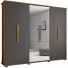 Guarda Roupa Casal 6 portas com Espelho e 4 Gavetas Canadá RV Móveis Cinamomo Grafite