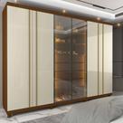 Guarda Roupa Casal 6 Portas Com Led Absolut Reflecta Castanho/Off White - Gelius Móveis