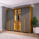 Guarda-Roupa Casal 6 Portas com LED e Vidro Reflecta 5 Gavetas Bélgica Cinza/Cinamomo/Grafite