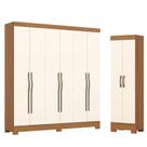 Guarda Roupa Casal 6 Portas e 2 Gavetas Leonard com Armário Multiuso 2 Portas 3 Prateleiras B387 Cinamomo Off White -Henn Briz