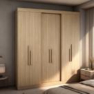 Guarda Roupa Casal 6 portas Herval MDF PH 1804 206cm Robusto Quarto Roupeiro 3 Em 1 Com 2 Gavetas Internas Espaçoso