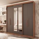 Guarda Roupa Casal 6 Portas Lugano MDF com Espelho
