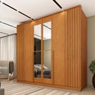 Guarda Roupa Casal 6 Portas Ripado 4 Gavetas 244cm Nova York com Espelho Yescasa Marrom/Cinamomo