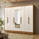 Guarda-Roupa Casal 8 Portas 4 Gavetas com Espelhos e Pés Diplomata Marrom/Freijó/Off Guarda-Roupa Casal 8 Portas 4 Gavetas com Espelhos e Pés Diplomata Marrom/Freijó/Off