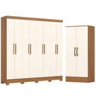 Guarda Roupa Casal 8 Portas 4 Gavetas Prime B51 com Armário Multiuso Prime Cinamomo Off White- Henn Briz