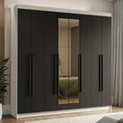 Guarda-Roupa Casal 8 Portas Batentes com Espelho Branco/Preto/Preto Venus Madesa