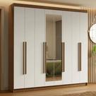 Guarda-Roupa Casal 8 Portas Batentes com Espelho Rustic/Branco/Rustic Saturno Madesa