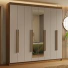 Guarda-Roupa Casal 8 Portas Batentes com Espelho Rustic/Crema/Rustic Saturno Madesa