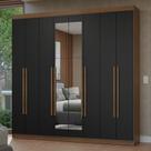Guarda-Roupa Casal 8 Portas Batentes com Espelho Rustic/Preto/Rustic Netuno Madesa