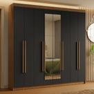 Guarda-Roupa Casal 8 Portas Batentes com Espelho Rustic/Preto/Rustic Saturno Madesa