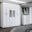 Guarda-Roupa Casal Adam 6 Portas 2 Gavetas e Espelho com Cômoda 1 Porta 5 Gavetas Branco - Panorama Móveis