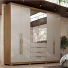 Guarda Roupa Casal Ambiente Giardino 6 Portas Amêndola Nude Prime Tx Com Espelho E Pés - Demóbile
