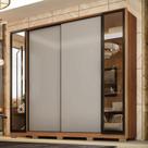 Guarda Roupa Casal Ambiente Laredo Amêndola Touch Nude Prime Flex Com Portas De Vidro Reflecta E Pés - Demartez