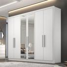 Guarda Roupa Casal Ambiente Linea 6 Portas 4 Gavetas Neve com Espelho Novo Horizonte