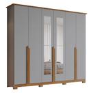 Guarda Roupa Casal Andréas 6 Portas Cinza/Nature com Espelho - Móveis Henn