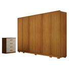 Guarda Roupa Casal Ares 6 Portas Cinamomo com Cômoda Rubi 4 Gavetas Cinamomo Off-White Leifer