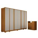 Guarda Roupa Casal Ares 6 Portas Cinamomo Off-White com Cômoda Diamante 4 Gavetas 1 Porta Cinamomo Leifer