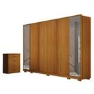 Guarda Roupa Casal Ares 6 Portas com Espelho Cinamomo com Cômoda Rubi 4 Gavetas Cinamomo Leifer