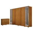 Guarda Roupa Casal Ares 6 Portas com Espelho Cinamomo com Cômoda San Marino 8 Gavetas Cinamomo Leifer