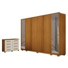 Guarda Roupa Casal Ares 6 Portas com Espelho Cinamomo com Cômoda San Marino 8 Gavetas Cinamomo Off-White Leifer