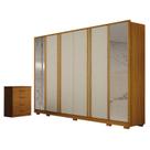Guarda Roupa Casal Ares 6 Portas com Espelho Cinamomo Off-White com Cômoda Rubi 4 Gavetas Cinamomo Leifer