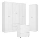 Guarda Roupa Casal Astro 6 Portas 2 Gavetas Com Cômoda Gaveteiro Condessa E Armário Multiuso 2 Portas Space Branco- Thb