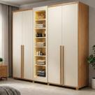Guarda-Roupa Casal Áustria 5 Portas 1 Porta com Vidro Reflecta com LED e 3 Gavetas Internas Marrom/Cinamomo/Off White