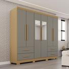 Guarda-Roupa Casal Balder Premium 6 Portas 4 Gavetas com Pés e Espelho Jequitibá/Granizo - Pnr Móveis Guarda-Roupa Casal Balder Premium 6 Portas 4 Gavetas com Pés e Espelho Jequitibá/Granizo - Pnr Móveis