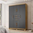 Guarda Roupa Casal Belga 6 Portas de Bater 3 Gavetas com Cabideiros Nature/Chumbo G98 - Gran Belo