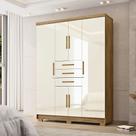 Guarda Roupa Casal Belga 6 Portas de Bater 3 Gavetas com Cabideiros Nature/OffWhite G98 - Gran Belo