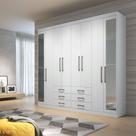 Guarda-Roupa Casal Belize 8 Portas 6 Gavetas com Espelho Branco - Pnr Móveis
