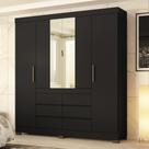 Guarda-Roupa Casal Cádis 4 Portas 6 Gavetas com Espelho Preto/Amêndola - Demóbile