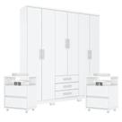 Guarda Roupa Casal Caju 6 Portas Com Kit Mesa De Cabeceira Branco - Henn