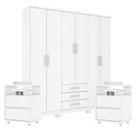 Guarda Roupa Casal Caju 6 Portas com Kit Mesa de Cabeceira Branco - Henn