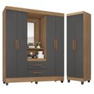 Guarda Roupa Casal Capela com Armário Multiuso Lite Nature Cinza - Móveis Leão