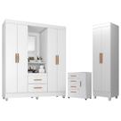 Guarda Roupa Casal Capela com Cômoda 4 Gavetas 1 Porta e Armário Multiuso Lite Branco Brilho - Móveis Leão