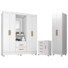 Guarda Roupa Casal Capela com Cômoda 4 Gavetas 1 Porta e Armário Multiuso Lite Branco Brilho - Móveis Leão