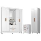 Guarda Roupa Casal Capela Com Cômoda 4 Gavetas 1 Porta E Armário Multiuso Lite Branco Brilho - Móveis Leão