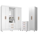 Guarda Roupa Casal Capela com Cômoda 4 Gavetas e Armário Multiuso Lite Branco Brilho - Móveis Leão Guarda Roupa Casal Capela com Cômoda 4 Gavetas e Armário Multiuso Lite Branco Brilho - Móveis Leão