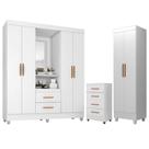Guarda Roupa Casal Capela Com Cômoda 4 Gavetas E Armário Multiuso Lite Branco Brilho - Móveis Leão