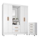 Guarda Roupa Casal Capela com Cômoda 4 Gavetas Lite Branco Brilho - Móveis Leão Guarda Roupa Casal Capela com Cômoda 4 Gavetas Lite Branco Brilho - Móveis Leão