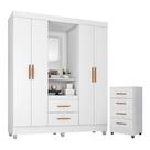 Guarda Roupa Casal Capela Com Cômoda 4 Gavetas Lite Branco Brilho - Móveis Leão Guarda Roupa Casal Capela Com Cômoda 4 Gavetas Lite Branco Brilho - Móveis Leão