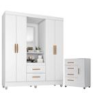 Guarda Roupa Casal Capela Com Cômoda Lite 4 Gavetas 01 Porta Branco Brilho - Móveis Leão Guarda Roupa Casal Capela Com Cômoda Lite 4 Gavetas 01 Porta Branco Brilho - Móveis Leão