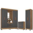 Guarda Roupa Casal Capela Com Cômoda Lite 4 Gavetas 01 Porta E Armário Multiuso Lite Nature Cinza - Móveis Leão